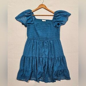Rewind Teal Blue Smocked Puff Sleeve Tiered ²Chiffon  Dress Size‎ Xl